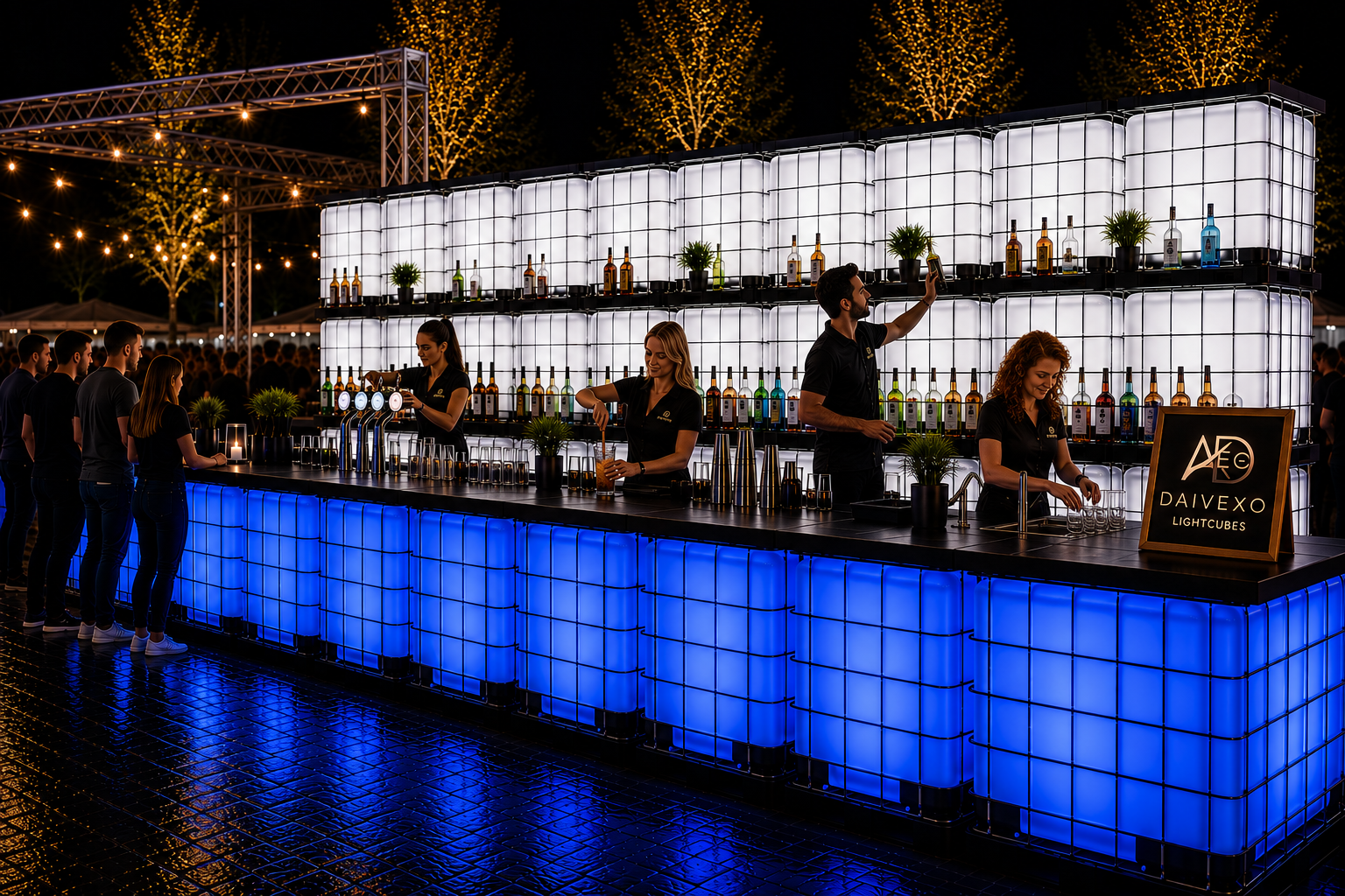 DAIVEXO verlichte LED bar opgebouwd met Light Cubes